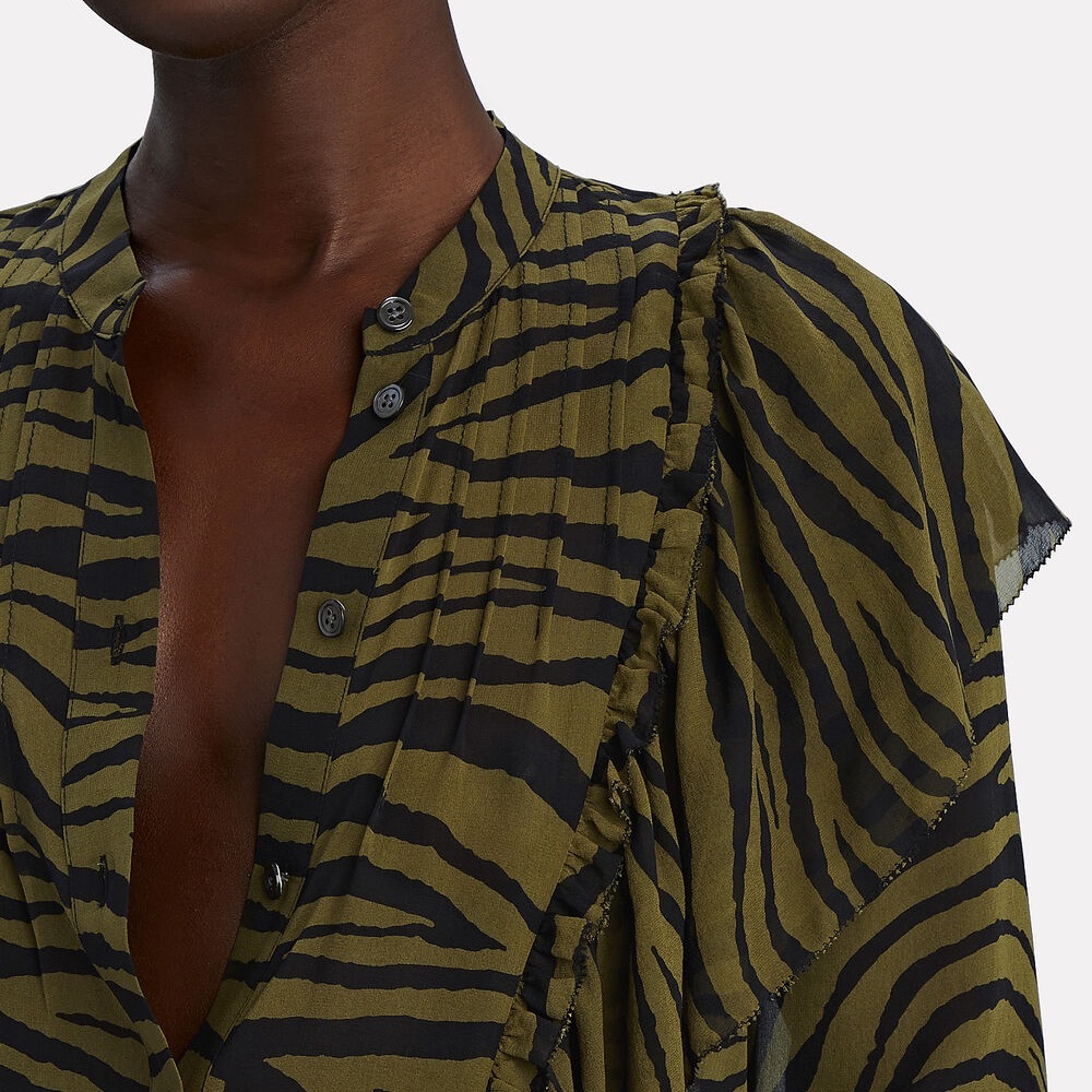 New VERONICA BEARD Camilla Ruffled Zebra Print Blouse 100% Silk - Size 2 - Picture 2 of 2